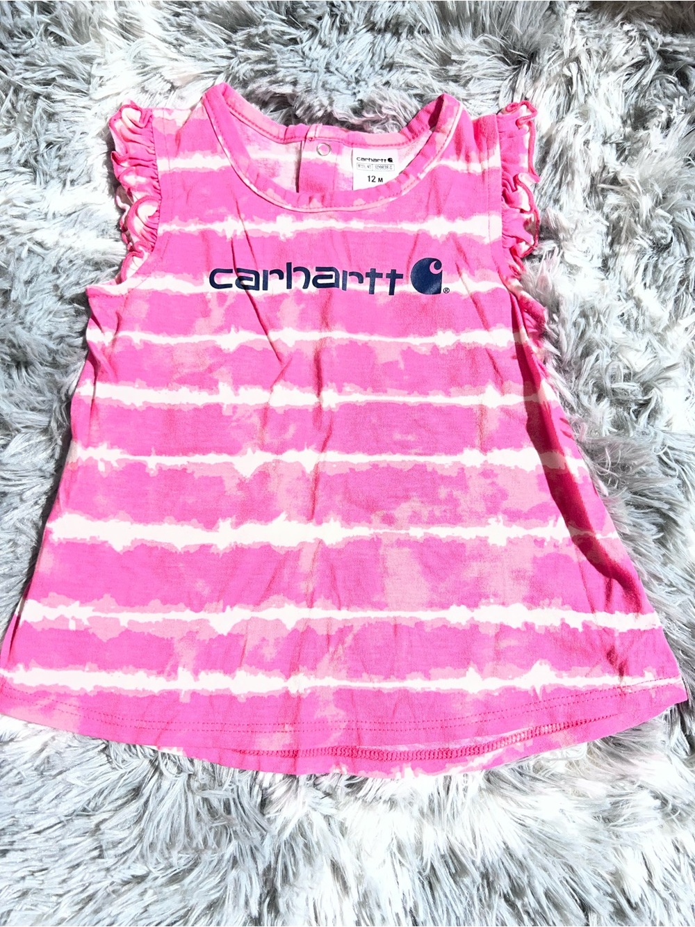 Carhartt Pink and White Tie-Dye Ruffle Sleeve Tank